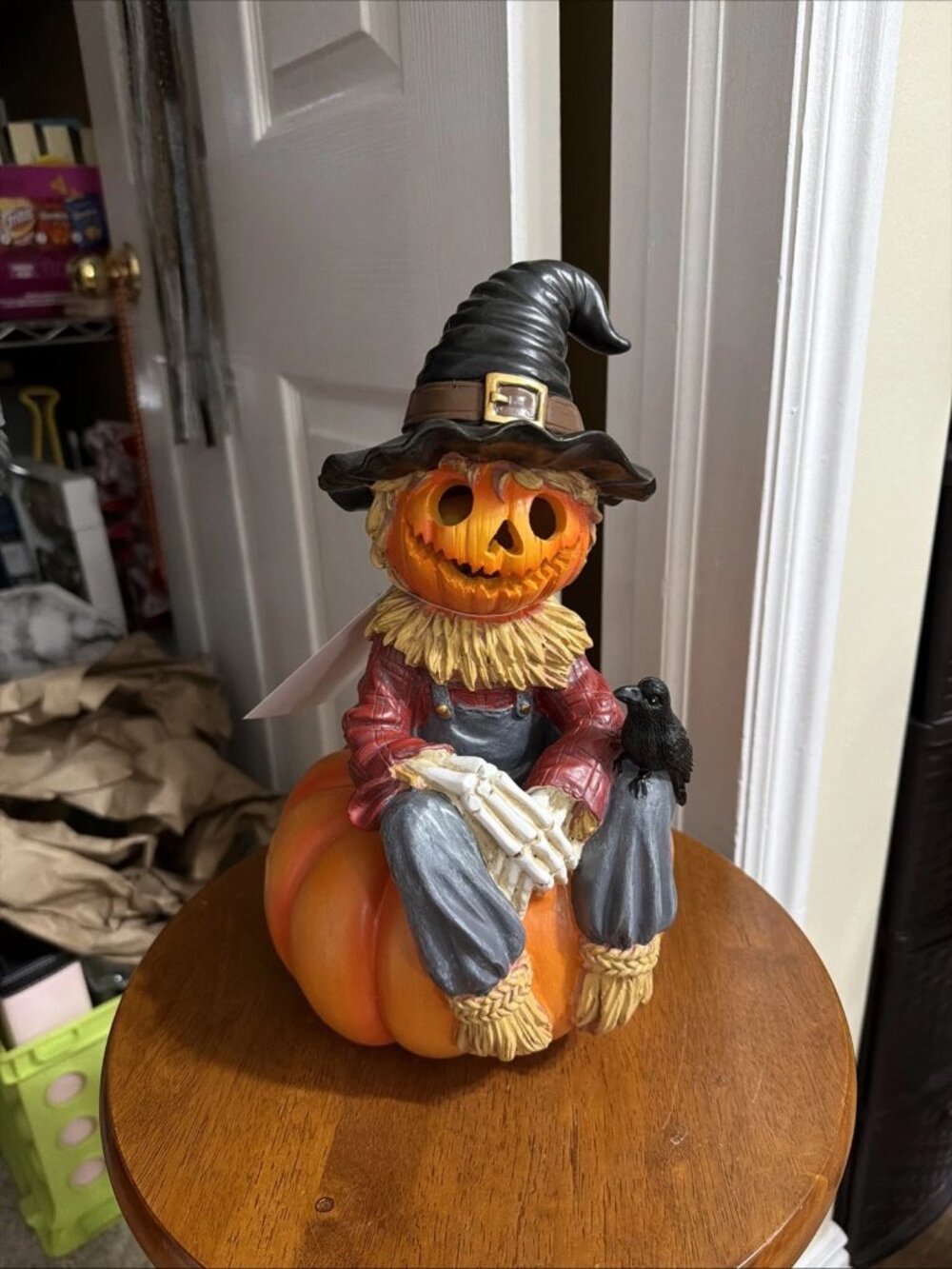HALLOWS EVE Pumpkin Scarecrow Decor - Lights-Up - NIB